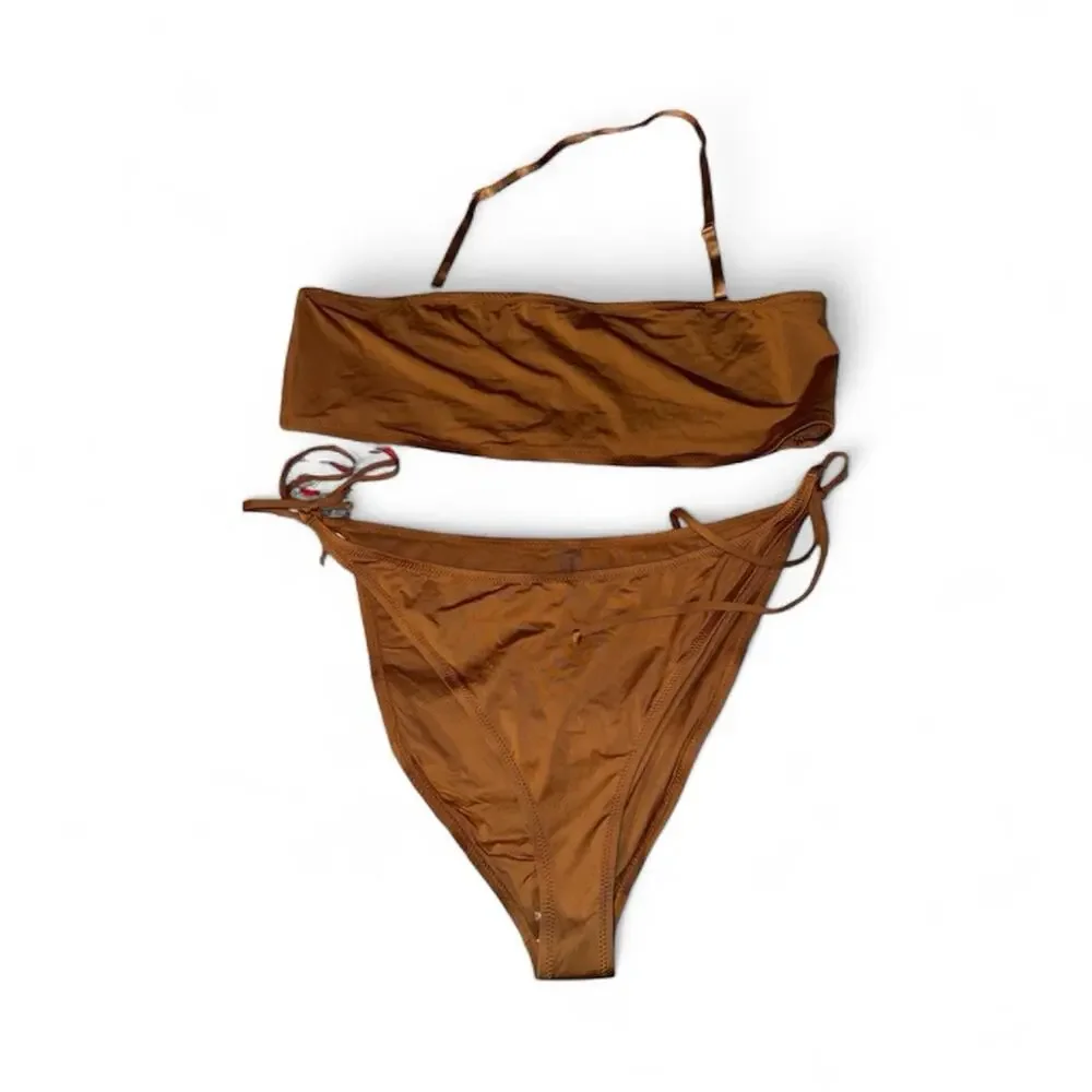 SKIMS Size 4X Bandeau Top + Bikini Bottom Set Almond Women’s Swim NWT